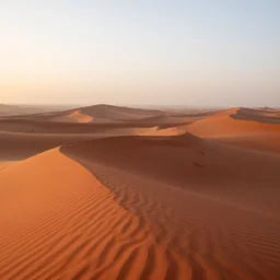 egyptian desert with red sand hills, beautiful, dawn, foggy area, photorealistic, panoramic shot, 4 k