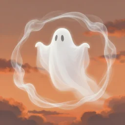 digital character illustration of a wispy white ghost made of smoke circling through orange clouds at sunset, trending on artstation, digital art ( by joseph meehan ) ( by victor adame ) ( by anna steinbauer )