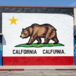 california flag with bear and star as graffiti mural by lee, masterpiece, trending on artstation