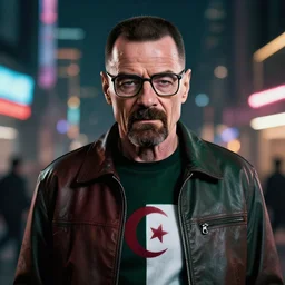 gustavo fring from breaking bad wearing an algerian flag, luxury, 4 k, high detail, unreal engine, cyberpunk, blur, art station 5