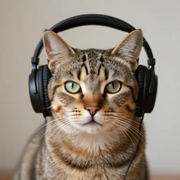 a portrait of a cat wearing headphones in the style of pablo neruda