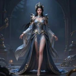 fantasy female queen, wide angle view, night themed, highly detailed, qichao wang, artgerm, cushart krenz, zeronis, trending on artstation, soft light, sharp edges, illustration, character design, concept art