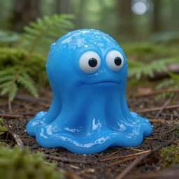 a blue slime in the forest. realistic, very detailed