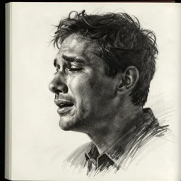 a man crying, silhouette, portrait, sketch, album art, melancholic,