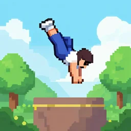 a parkour character in the style of pixel art.