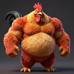 photo of muscle monster, furry rooster, fat belly, obese, belly, vivid colors, 8 k, hd, dramatic