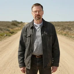 portrait, high resolution, gabe newell as walter white on dirt road