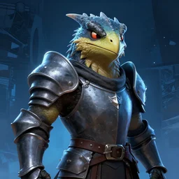 portrait of an antropomorphic raptor knight, reptile face, angry look, ready for battle, mattepainting concept blizzard pixar maya engine on cold night stylized background splash comics global illumination lighting artstation lois van baarle, ilya kuvshinov, rossdraws