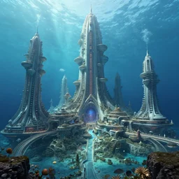 beautiful render of underwater utopian city, by ralph horsley and viktoria gavrilenko and richard dadd and james c. christensen, grand futuristic architecture, octane render, unreal engine, cgsociety 4 k