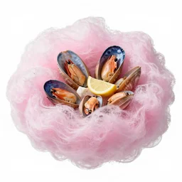 color digital photo of seafood with cotton candy