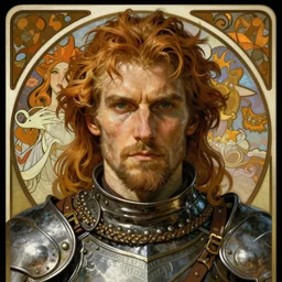 realistic detailed face portrait of a rugged viking warrior in heavy armor by alphonse mucha, ayami kojima, amano, greg hildebrandt, and mark brooks, male, masculine, art nouveau, neo - gothic, gothic, character concept design
