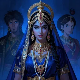 hindu woman wearing intricate hindu accessories and clothes by ilya kuvshinov and anna dittmann and studio ghibli and wlop and rossdraws, digital art, blue lighting, trending on artstation, anime arts, featured on pixiv, blue lighting, hd, 8 k, highly detailed, good lighting, beautiful, epic, masterpiece
