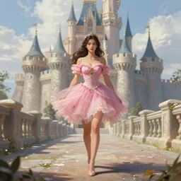 concept art, illustration, fantasy, brunette fairy woman, highly detailed, sharp focus, wearing pink romantic tutu, walking in a castle, d & d, digital painting, trending on artstation, digital fantasy art by steve argyle and jason chan