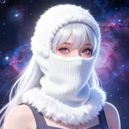 balaclava, balaclava, wide angle portrait of balaclava in space as unimaginably beautiful, gorgeous, elegant, young balaclava, nebula background, anime, manga, kim jung gi, irakli nadar, bright colors, starts shining, intricate linework, white fur, unreal engine 5 highly rendered, global illumination