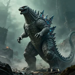 A highly detailed 4K fantasy matte painting of a godzilla, zdzislaw beksinski, ArtStation, CGSociety, Unreal Engine