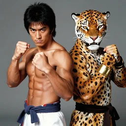 Photograph of handsome muscular Japanese actor dressed as Kenshiro from fist of the North Star and as his brother Jaguar wearing his face mask, photorealistic, photographed in the style of Annie Leibovitz