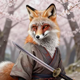 very beauty fox samurai with a katana hyper detailed, insane details, intricate, elegant, by ismail inceoglu illustrated, fine details, realistic shaded, 8 k, art. sakura forest on background