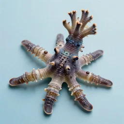 a tropical sea creature, plain light blue background, sony ar 7 ii, fine details, soft light, in the style of nick cave
