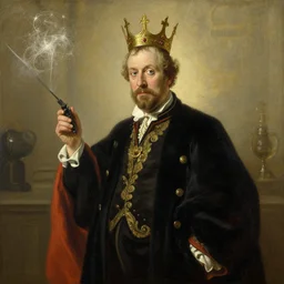 larry david as the new king of the world painting by rembrandt, artgerm