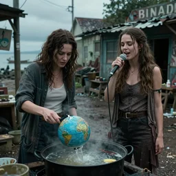 she makes the deep boil. dark fantasy story about two casually - dressed women in a dirty seaside town, a globster, and a beautiful song. color cinematic still from an action - packed 2 0 1 1 ballistic!! hybridizing alien - robot invasion science - fiction blockbuster movie ; highly - detailed.
