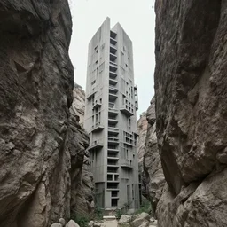 a realistic canyon with brutalist architecture by eytan zana and ruan jia 4 k, hyperdetailed, sharp focus, global illumination