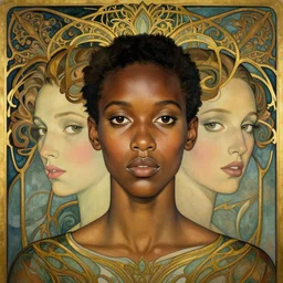 a streamline moderne, art nouveau, multi - ethnic portrait in the style of charlie bowater, and in the style of donato giancola, and in the style of charles dulac. intelligent, expressive eyes. symmetry, ultrasharp focus, dramatic lighting, semirealism, intricate symmetrical ultrafine background detail.