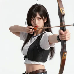 woman with a bow and arrow anime, art illustration, incredibly highly detailed and realistic, 8 k, sharp focus