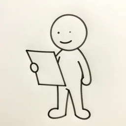 a cartoon stick figure holding a piece of paper, simple cartoon, pencil sketch