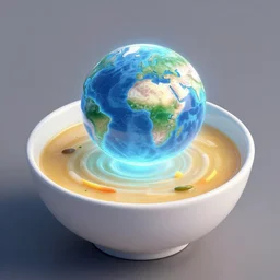 a bowl of soup that has a portal to another world in it, digital art