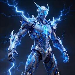 photography of a hyper realistic highly detailed stunning humanoid creature, controls complex and highly detailed blue lightning strikes as a super power. professionnal digital art, artstatiom, stuning, intricate, complex, unreal engine 5.