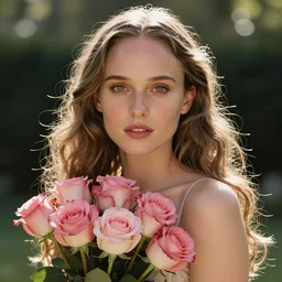 beautiful charming goddess of sunshine and roses, inspired by natalie portman and stephanie beatriz, character art portrait, deviantart artstation, by alena aenami, by michael whelan, behance hd, bokeh