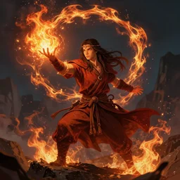 a beautiful artwork of a fire druid performing magic, by Brooke Shaden, featured on artstation