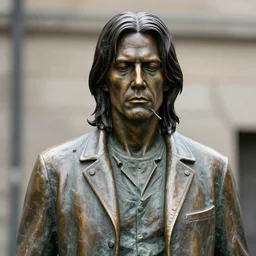 nick cave as a bronze statue