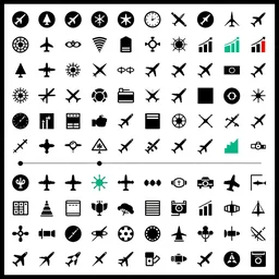 isotype chart showing icons representing aerospace and profits over the past 50 years, mostly black and white with elements of kelly green, red, in the style of Nigel Holmes