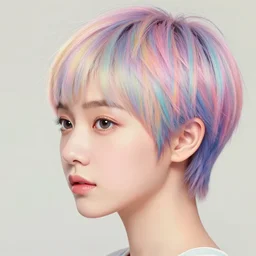 detailed portrait of a cute woman vibrant pixie hair by yanjun cheng and hsiao - ron cheng and ilya kuvshinov, 3 / 4 profile, portrait photography, rim lighting, realistic eyes, photorealism pastel, illustration