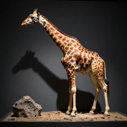 fossil reconstruction of a giraffe, on display in the smithsonian, low fat levels, realism