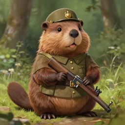 cute beaver soilder, natural lighting, path traced, highly detailed, high quality, digital painting, by don bluth and ross tran and studio ghibli and alphonse mucha, artgerm