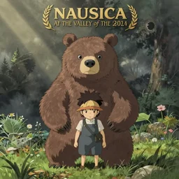 nausica of the valley of the wind style, bear, grumpy, studio ghibli
