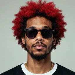 a cool freckle-faced black dude wearing shades with red frizzy hair and a neck beard by masamune shirow
