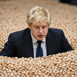 Boris Johnson in a pool of beans, 4k photograph 50mm