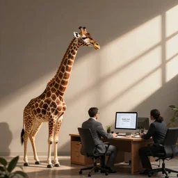 “ angry giraffes in suits at the office ”