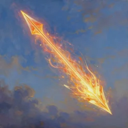 a magical arrow brimming with magical power soars through the sky, digital oil painting