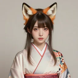 A realistic anime portrait of a beautiful young woman with fox ears wearing a kimono, digital painting, by Stanley Artgerm Lau and Sakimichan, digtial painting, trending on ArtStation, deviantart, hd, 4k, highly detailed, masterpiece