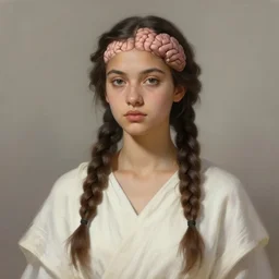a young latin woman with braids that looks like a the wrinkles of a brain, philosophy, white robes, digital art painting, trending on artstation, featured on deviantart