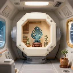 blocky spacestation interior head - height view angle with feng shui decor