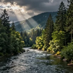 landscape, river, forest