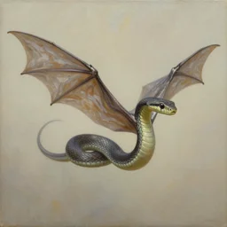 flying snake with wings, oil painting, detailed, coherent like dalle-2
