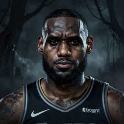 a spooky, gothic airbrush portrait of LeBron James