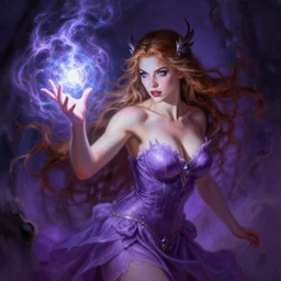 a voluptious sorceress with cleavage casting a powerful spell, painted by Greg Rutkowski, trending on ArtStation