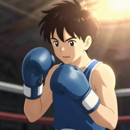 anime still of a boy boxing, studio ghibil style,